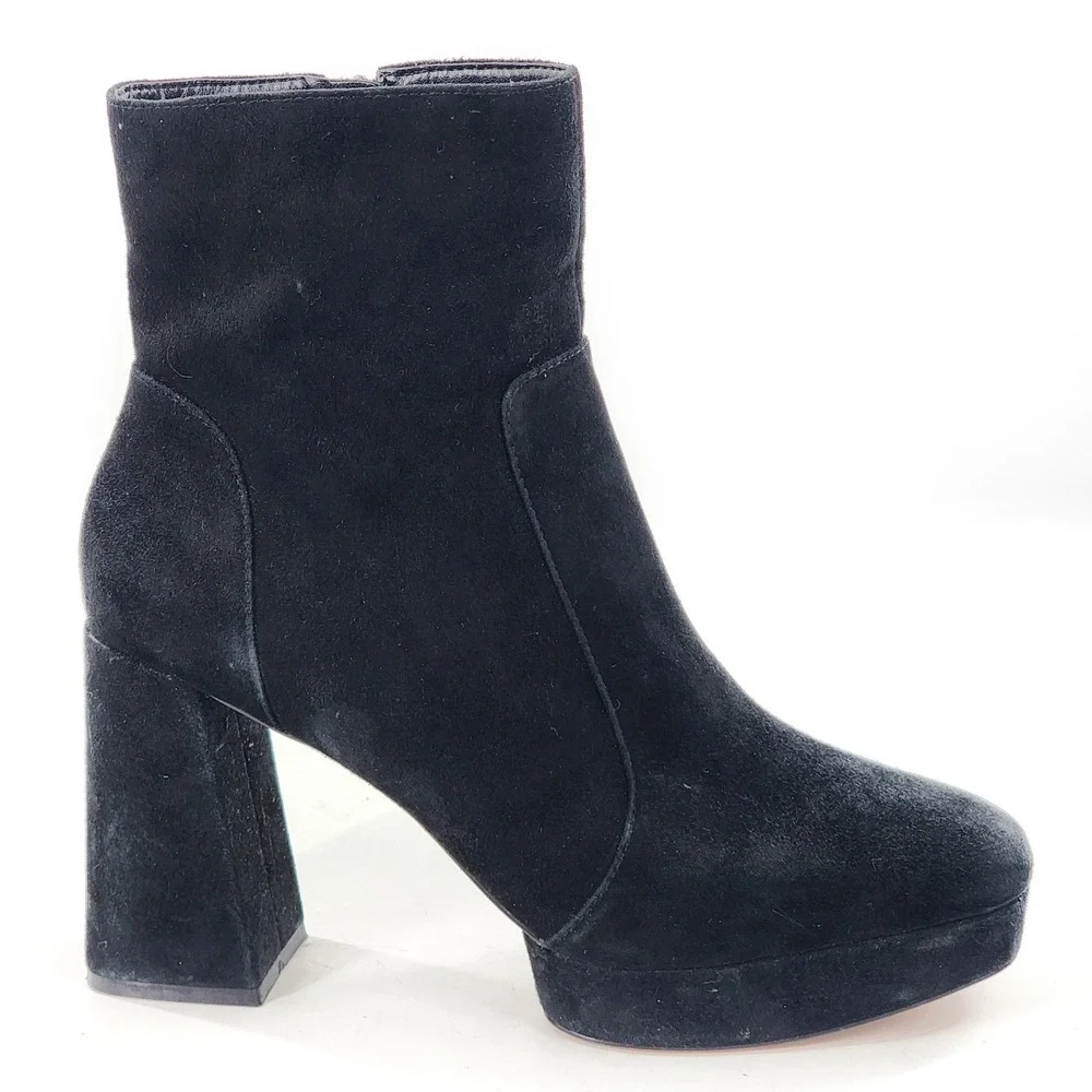 VINCE CAMUTO Penella Lux High Suede Square Toe Platform Ankle Boot Black Size 9